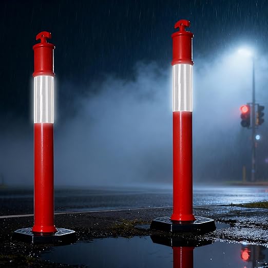 46” Traffic Delineator Post Cones with Stable Carbon Steel Base and Reflective Bands, Channelizer Post Kit, Delineator Post for Road Safety and Event Management (3 Pack)