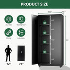 Metal Broom Closet, Garage Storage Cabinet, Tool Chest Bathroom Cabinet with Locking Doors and Wheels, 72" Tall Utility Cabinet with Hanging Rod, Freestanding Storage Cabinet for Cleaning Supplies