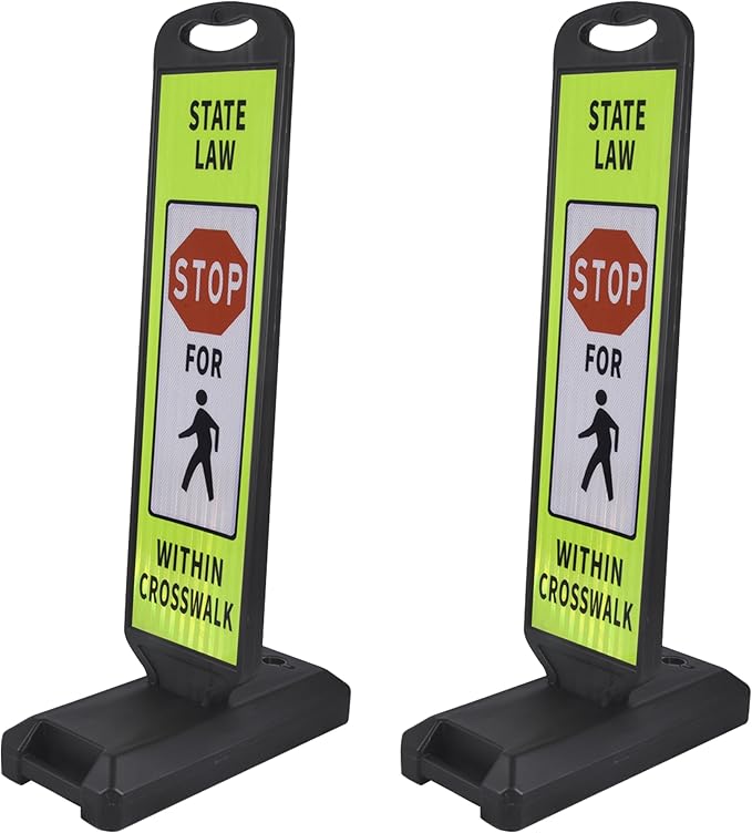 OrangeStar 43" Pedestrian Crossing and Stop Sign, 2-Pack Double-Sided Reflective Safety Signs with Water-Filled Base for School Zone, Traffic Control, Driveway