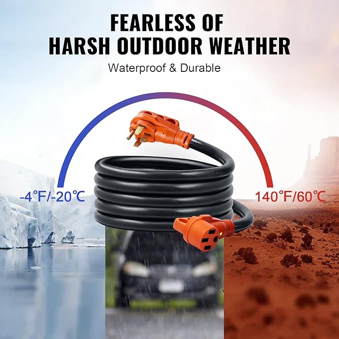 VEVOR 50 Amp RV Extension Cord, 15 ft, Heavy Duty STW 6/3+8/1 AWG RV Power Cord, NEMA 14-50R Female NEMA 14-50P Male Plug, for RVs, Generators, Campers, ETL Listed