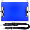 Aluminum Metal Clipboard with Detachable Adjustable Shoulder Strap A4 Double Clip Board Stainless Hangable w/Pen Holder Letter 9" x 12.6" for School Office Business Factory (Blue-with Strap, A4)