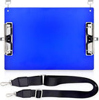 Aluminum Metal Clipboard with Detachable Adjustable Shoulder Strap A4 Double Clip Board Stainless Hangable w/Pen Holder Letter 9" x 12.6" for School Office Business Factory (Blue-with Strap, A4)