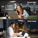 Desk Lamps for Home Office, Eye-Caring Led Desk Light with Clamp, Dimmable Zoom Lighting with 3 Colors & 10 Brightness, Computer Ring Lights for Video Calls,Conference Meeting, Reading, CRI>95