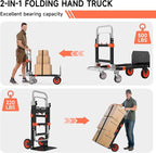 3-in-1 Heavy Duty Folding Hand Truck, 500LB Capacity Convertible Steel Dolly Cart with 360° Swivel Wheels & Telescopic Handle, Foldable Utility Wagon for Moving, Warehouse and Shopping