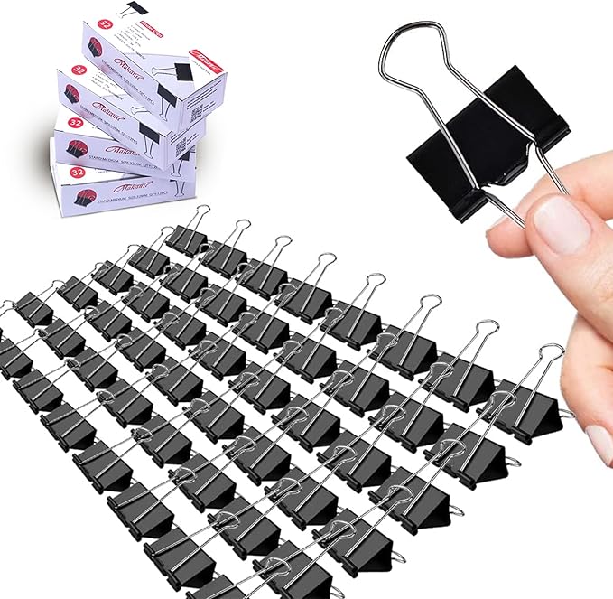 Medium Binder Clips, 48 Pack, 1-1/4 Inch, Black, Standard 32mm, Capacity 0.6 Inch, Metal Paper Clips, Office Clips, Fold Clamp, Office and School Supplies