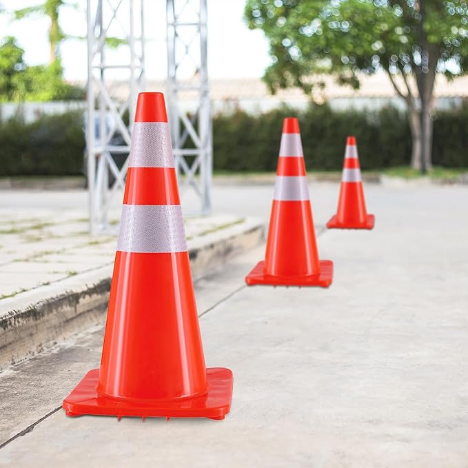 Traffic Safety Cones 28 Inch 6 Pack - Orange Road Parking Cones with Reflective Collars, Heavy Duty PVC Construction Cone Structurally Stable for Road Parking, Traffic Control, Driveway