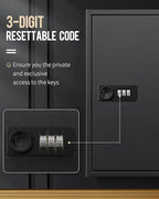 Uniclife 40 Position Key Cabinet with Combination Lock Resettable Black Digital Security Storage Box Steel Key Organizer with Adjustable Racks Colorful Key Tag Labels and Hooks