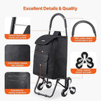 VEVOR Stair Climber Cart, 36L Capacity, Grocery Cart Laundry Stair Climbing Handcart with 6 Wheels & Oxford Cloth Bag, Foldable Stair Climber Hand Truck for Grocery Laundry, Black