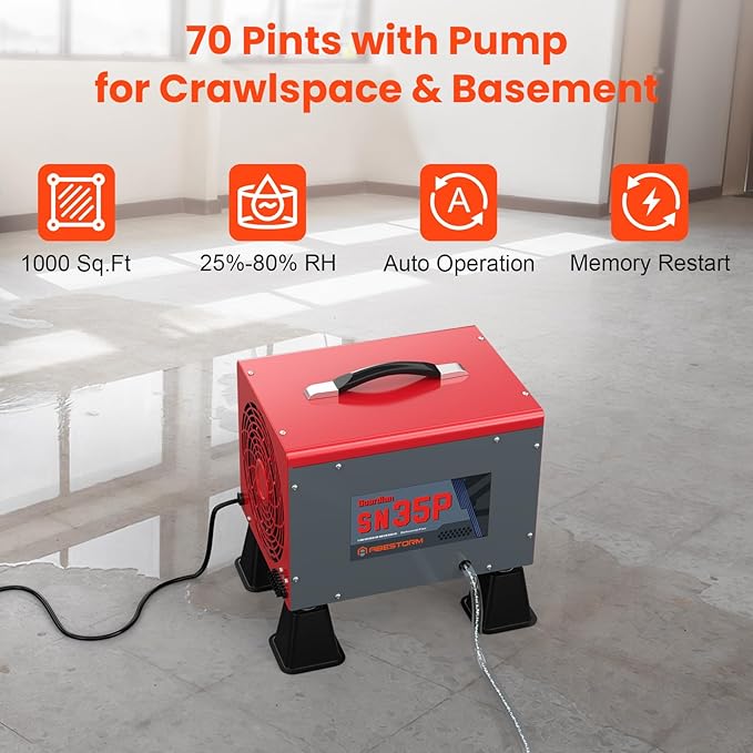 Abestorm 70 Pints Crawl Space Dehumidifiers, Compact Portable Commercial Dehumidifier Up to 1,000 sq. ft. Auto Defrost, Memory Starting Crawlspace dehumidifiers