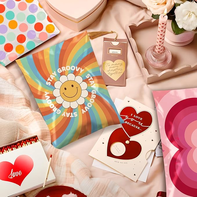 Metronic Poly Mailers 14.5x19 Inch 50pcs Shipping Bags for Clothes,Self Adhesive Shipping Envelopes for Small Business,Waterproof Mailers Poly Bags for Shipping,Packaging Mailing Bags Rainbow Smile