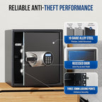 BlackSmith Biometric Safe Box 1.5 Cub Home Security Safe Fingerprint Recognition Money Safe with Keys Keypad Lock Box Secure Jewelry Valuables with Dual Alarm System Fireproof Bag, Black