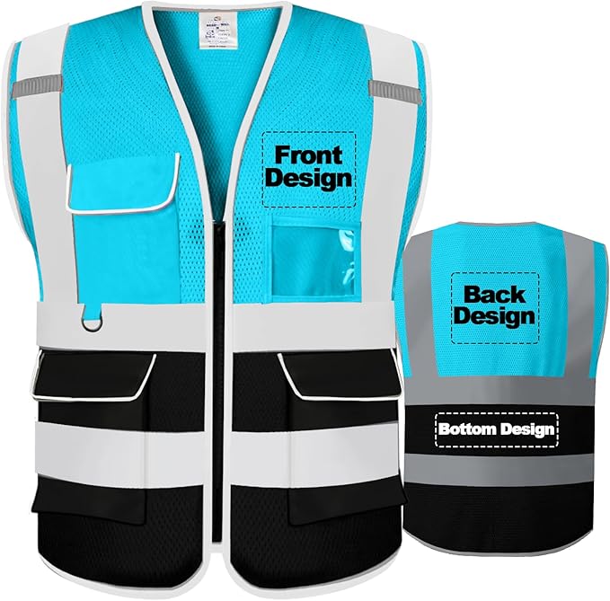 BeautyWill Custom Safety Vest Customized Logo Class 2 High Visibility Reflective Vest with Pockets Construction workwear