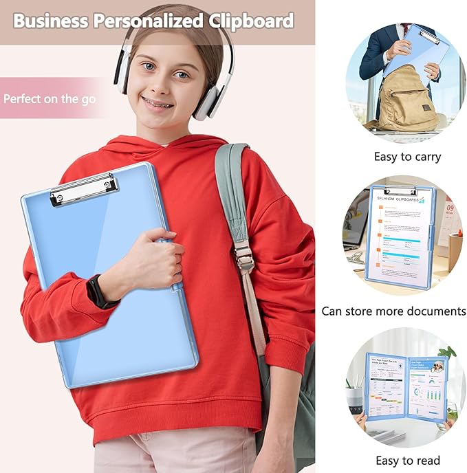 Clipboard with Storage,Heavy Duty Clip Boards 8.5x11 with 2 Storage Case,Clear Visible Top Panel Storage Clipboard,Side Opening Clip Boards,Nursing Clipboard Folder Case for Office Supplies-Aqua Blue
