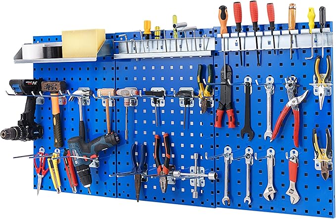 Goplus Garage Pegboard, Metal Pegboard Tool Organizer Kit with 3 Pegboards & 28 PCs Hanging Accessories, Heavy Duty Pegboard Wall Organizer, Peg Board for Workshop, Tool Storage