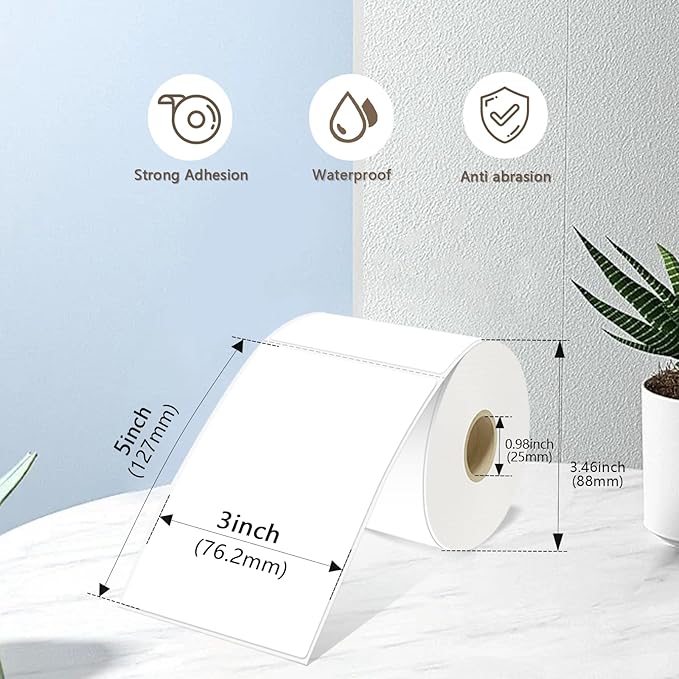 3x5 Inch Thermal Label Stickers,300Pcs Waterproof Rectangle Labels for Storage Bins,Moving Boxes,Address & Inventory Organization,Small Business Labeling,White