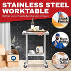 DuraSteel 24x12 NSF Stainless Steel Cart Work Table - Heavy Duty Rolling Food Prep Table - Metal Utility Cart on Wheels Caster, Grill Stand Microwave Outdoor Kitchen Tables Countertop Island Top Vevor