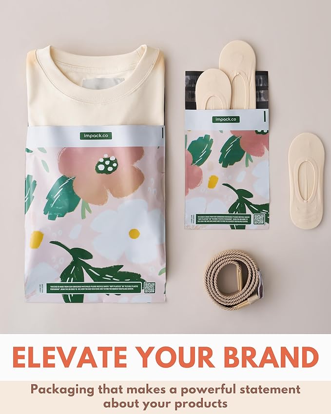 Poly Mailers 6x9-25 Pack Biodegradable Shipping Bags for Stationery and Small Accessories - Impack Self-Seal Waterproof Thick Mailing Envelope for Small Items - Pastel Petals