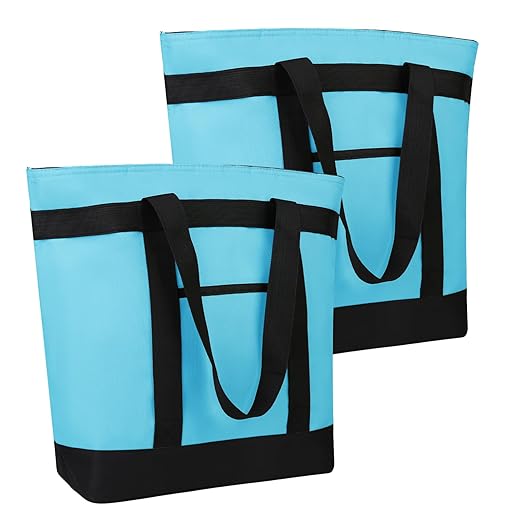 2Pk Insulated Reusable Tote Bag for Grocery Shopping for Women/Men, Pizza/Food Delivery Bag to Keep Food Cold/Hot for Professional Catering, Cooler bags for Travel/Beach/Picnic, Blue