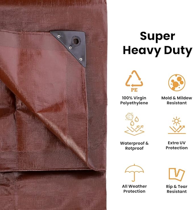 WHITEDUCK 12' x 16' Super Heavy Duty Poly Tarp Thick 16 Mil, Waterproof 100% UV Resistant Rip/Tear Proof Tarp w/Rustproof Grommets & Reinforced Edges (Finished Size: 11'6"x15'6")