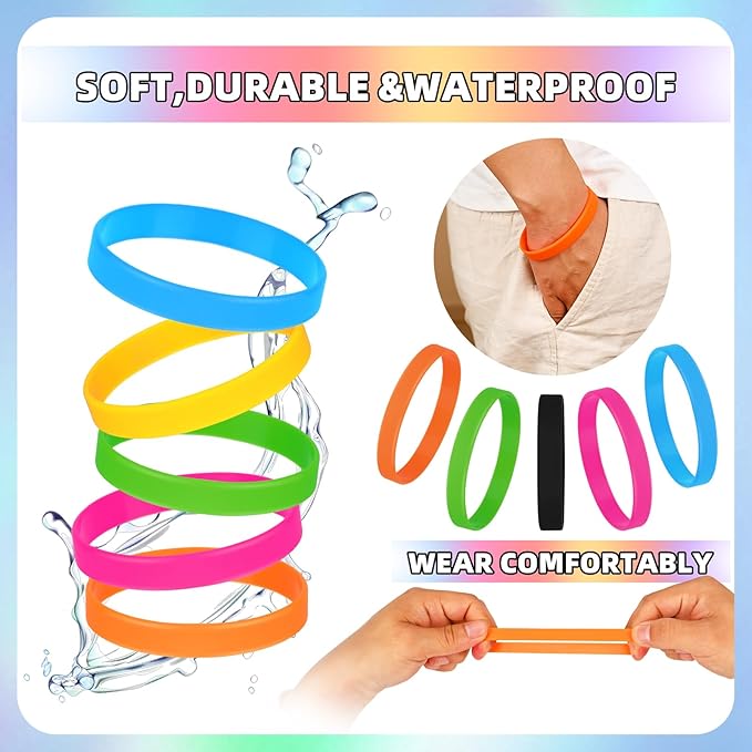 Rubber Silicone Bracelets 100 Count, Sports Blank Elastic Rubber Bulk, Unisex Silicone Wristbands for Decoration Gift-Purple