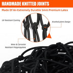 5’ x 7'Cargo Net for Pickup Truck Bed Stretches to 10' x 14' Heavy-Duty, Mesh Square Latex Bungee Netting with 14 Metal Carabiners + 14 Hooks- Compatible with Ford, Dodge RAM, Chevy, Toyota