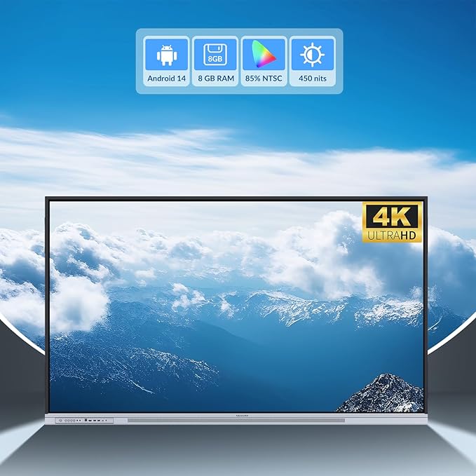 75 Inch 4K Smart Board - Google EDLA-Certified Interactive Whiteboard, Android 14, 50-Point Touch, Wireless Casting - Digital Whiteboard for Classrooms & Hybrid Offices (Board Only)