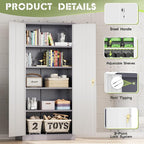 Crownland 72" Metal Storage Cabinet, Lockable Garage Cabinets, High Office Storage Cabinet with Adjustable Shelves for Garage, Home Office, Classroom, Pantry, File(Grey White-Narrow Size)