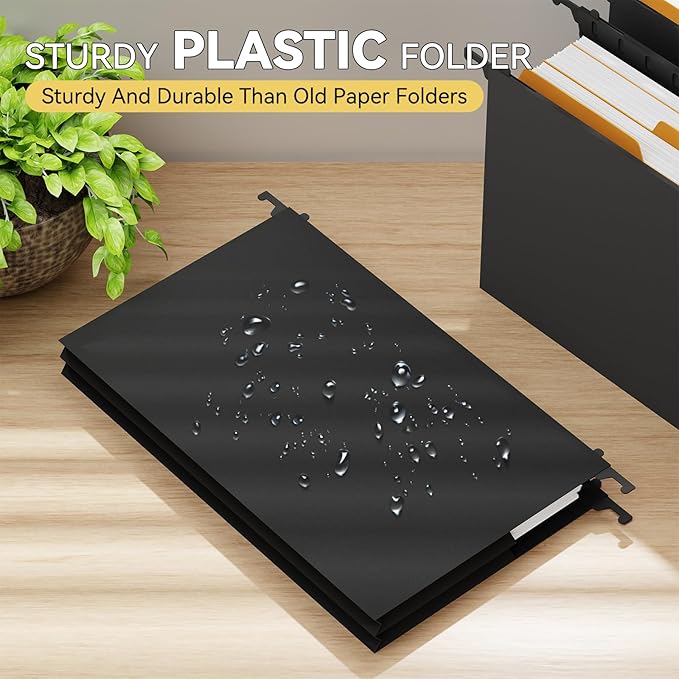 Plastic Legal Hanging File Folders Extra Capacity,3" Expanding Pocket Legal Size,Expandable Large Black Hanging Folders with Tabs,Heavy Duty Filing Cabinet Folder for Bulky Files,6 Pack