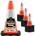 Xpose Safety 18 Inch Orange Traffic Cones with 6" Collar - 24 Pack Multipurpose PVC Plastic Safety Cone for Parking, Soccer, Caution, Kids and Construction - DOT Approved