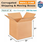 Small Cube Moving & Shipping Boxes 7 x 7 x 7 inches (5-Pack) - Extra Strength 200 lb vs Regular - Corrugated Moving Boxes for USPS/UPS/FEDEX - Packing Box - Box for Shipping by IDL Packaging