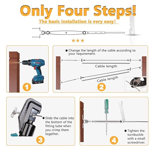 WAYSKA 12 Pairs T316 Stainless Steel Cable Railing Kit Fit 3/16" Stainless Steel Cable Wire Rope, Swage Toggle Turnbuckle Tensioner and End Fittings for Cable Railing System