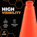 Xpose Safety 28 Inch Orange Traffic Cones, 24-Pack - Multipurpose PVC Plastic Safety Cone for Parking, Soccer, Caution, Kids and Construction - DOT Approved