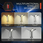 Rechargeable LED Work Light with Stand - Cordless Work Lights Kit 3 Page Head,500/1000/2000 Lumen 3500/6500K Dimmable 6AH Camping Light with Detachable Tripod,Hooks and Carrying Bag