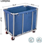Laundry Cart Commercial/Home,12 Bushels Heavy Duty Large Stainless Steel Rolling Laundry Basket with Wheels for Hotel School Laundry，for Laundry/Sundries Organizer and Storage,286LBS Load