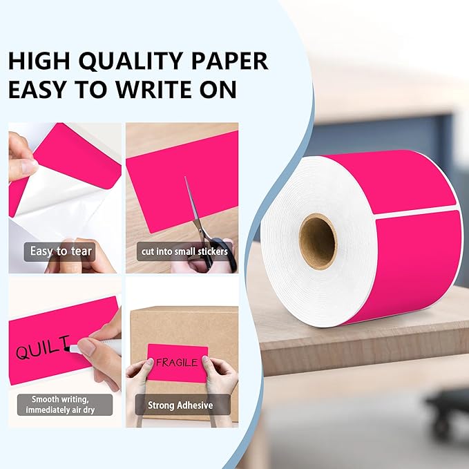 PARLAIM 3 X 5 Inch 4Rolls/1000 Per Roll Rectangle Inventory Color Coding Labels,Roll Square Label Stickers for Home(Fluorescent Pink)