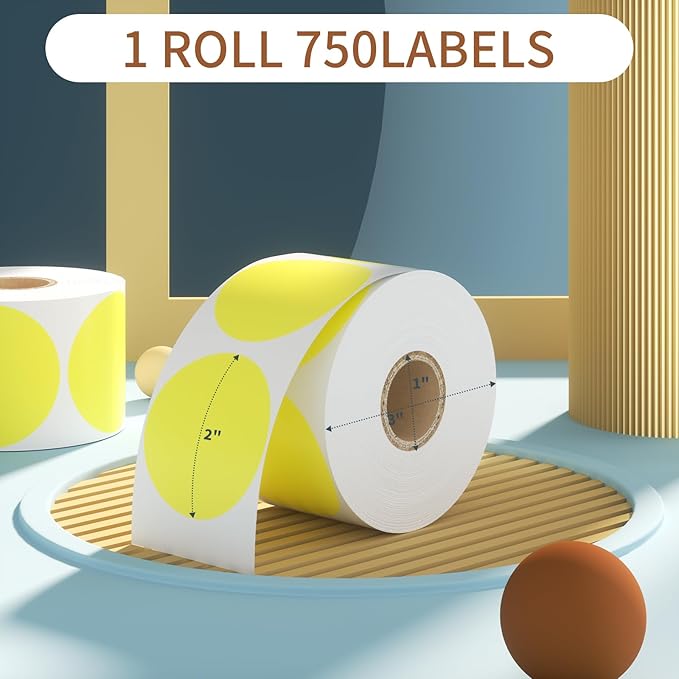 CLASSY 2" Circle Thermal Sticker Label - Multi-Purpose Self-Adhesive Round Direct Thermal Labels for Name Tags, Inventory, Color Coding, Logo Design (750 Labels/Roll, Yellow)