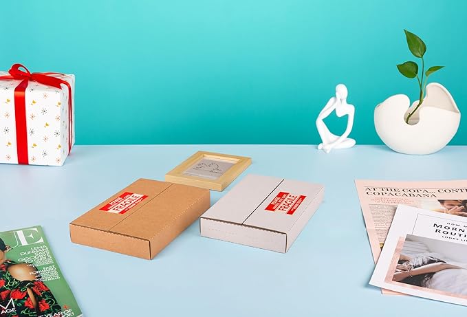 9x6x1.3 inch Mailing Boxes, Multi-Depth CD DVD Corrugated Cardboard Boxes with Fragile Stickers for Shipping, Storing, Package, Business or Home, White, 25 Pack