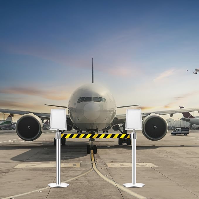 VICASKY Stanchion Sign Holder Queue Barrier Crowd Control Barriers Retractable Rope Supermarket Entrance Security Tape Belt Steel Ropes Heavy Duty Stanchions Holder Stainless Frame Stand