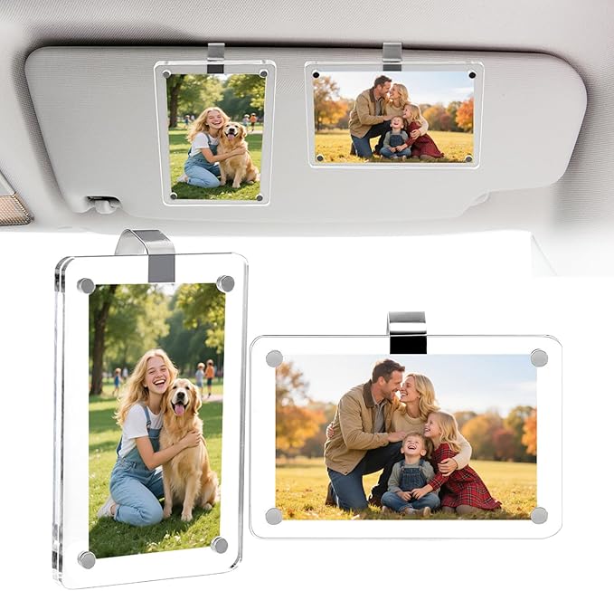 2Pcs Visor clips for cars,Car picture holder.Acrylic car picture frame for car accessories. Universal magnetic car visor photo clip for adding family or personal photos,Gifts for Christmas.