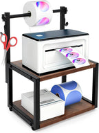 Label Holder for Rolls and Fan-Fold Labels, Wooden Sticker Dispenser for Desktop Thermal Printer and Accessories Storage, Self-Adhesive Label Organizer Stand for Home, Office, Small Businesses