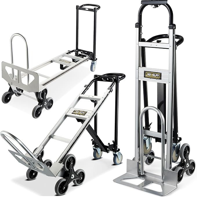 3 in 1 Industrial Convertible Hand Truck Dolly Heavy Duty, 1000LB Capacity Stair Climbing Dolly Cart, Aluminum Collapsible Utility Dolly with Wheels, 3 Positions for Transport, Moving