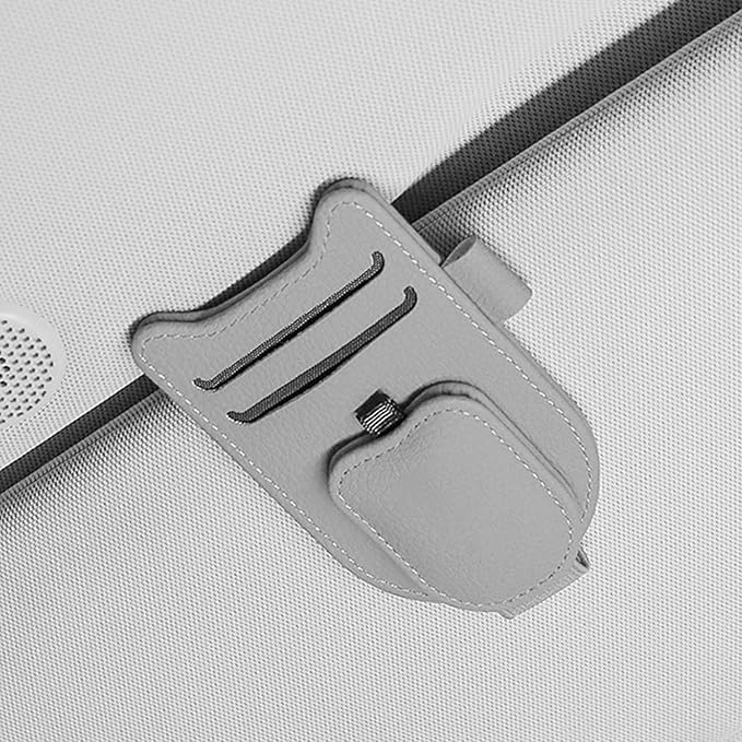 Sunglasses Holder for Car Visor, Magnetic Leather Glasses Eyeglass Clip, With Ticket and Pen Clip (Grey)