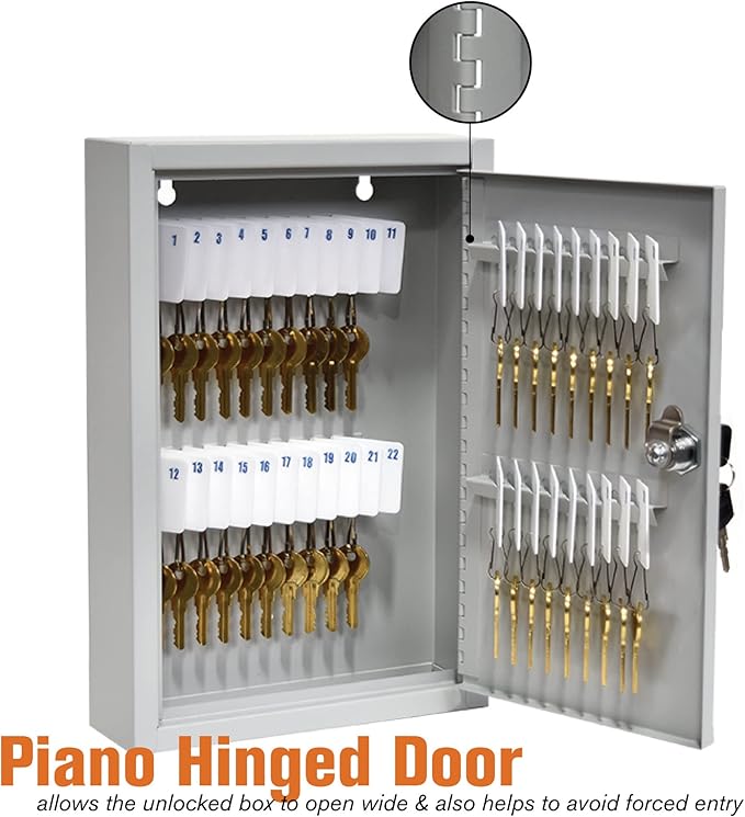 BankSupplies Fort Knox Key Holder Cabinet - 40-Key Cabinet - 40 Easy-to-Write-On Key Tags - Piano Hinged Door - Standard Keyed Lock - Steel Construction - Key Lock Box