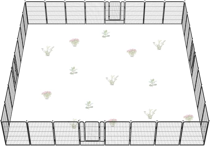 FXW Garden Fence Outdoor for The Yard – 40in(H) x 72.9ft(L) Heavy Duty Metal Animal Barrier for Dog and Rabbit, Decorative Dog Fence, 32 Panels, Black