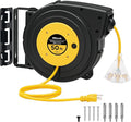 Retractable Extension Cord Reel, 50 FT Heavy Duty Power Cord, 14AWG/3C SJTOW, 3 Grounded Outlets Lighted Triple Tap, 13 Amp Circuit Breaker, UL Listed, Yellow Y50CR06