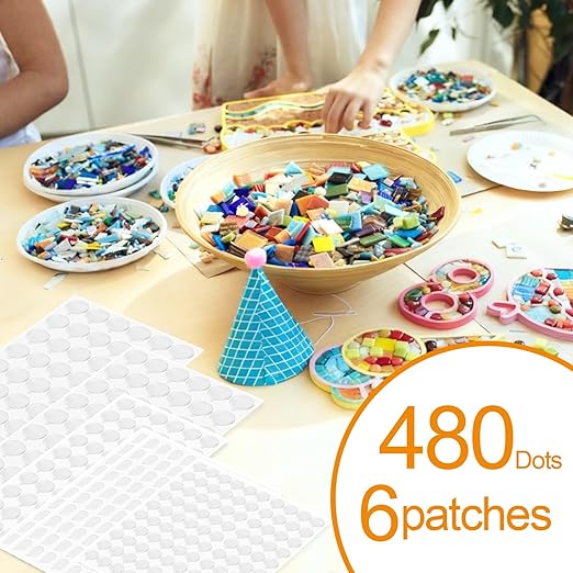480 PCS Double Sided Tape Adhesive Dots Stickers, Clear Removable Sticky Tack Adhesive Putty, Waterproof No Trace Sticky Dots for Hanging Crafts, Photo Stickers, Wedding and Holiday Decorations