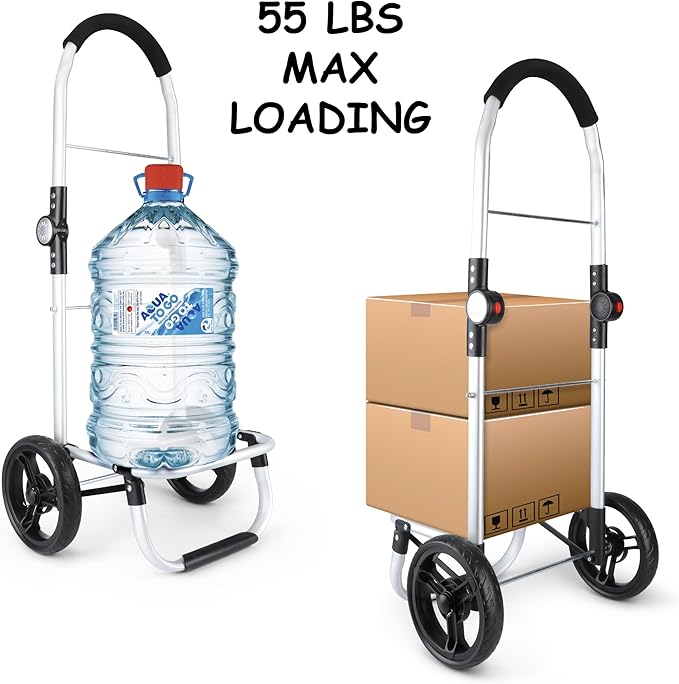 Olympia Tools Aluminum Foldable Utility Shopping Cart for Groceries with Big Wheels and Removable Bag, Collapsible Personal Folding Cart