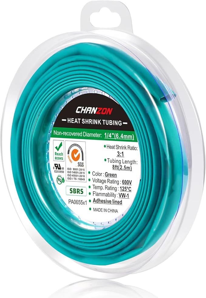 Chanzon 3:1 Ratio 1/4" (6.4mm) Heat Shrink Tubing - Marine Grade Waterproof Adhesive Lined - 8Ft Roll (2.5M Total Length) Green Polyolefin Sleeving Wrap Shrinking 3 to 1 Ratio 1pcs