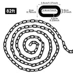82FT Black Plastic Chain Barrier - 1.5 Inch Link Weatherproof Safety Chain for Crowd Control, Parking Lot, Queue Line, Driveway & Halloween Decor
