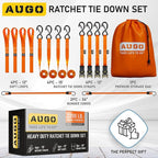 AUGO Ratchet Straps Heavy Duty 4 Pack -15 FT - 2200 LB Break Strength – Ratchet Tie Down Straps with Safety Lock S Hooks - Cargo Straps for Moving, Appliances, Motorcycle – Soft Loop Tie Down Straps